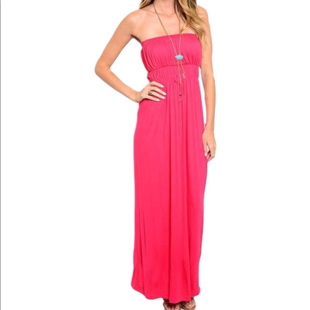 Fuchsia Strapless Knit Maxi Dress